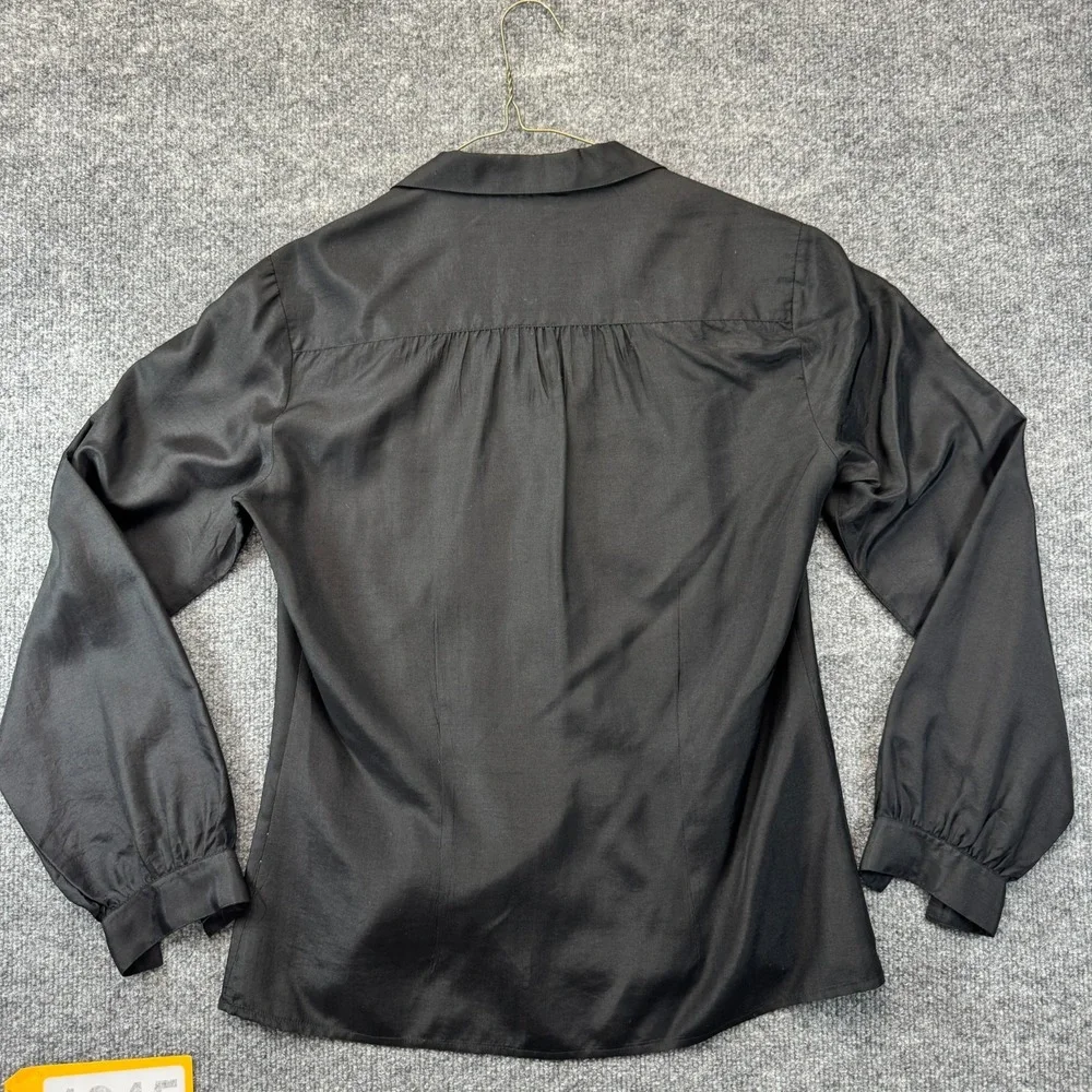 Vintage Marie Kenar Shirt Top Womens 8 Black Pure Silk Long Sleeve Button Front